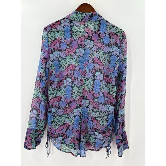 Free People Mathilda Sheer Floral Long Sleeve Button Up Blouse Side Ties SMALL - Picture 10 of 13